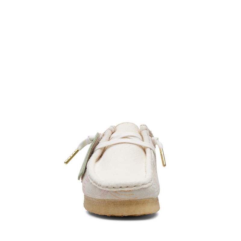 White Clarks Wallabee Off Hairy Women's Slip Ons | 98031-RPUA