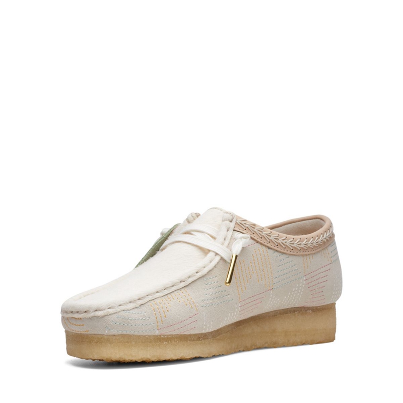 White Clarks Wallabee Off Hairy Women's Slip Ons | 98031-RPUA