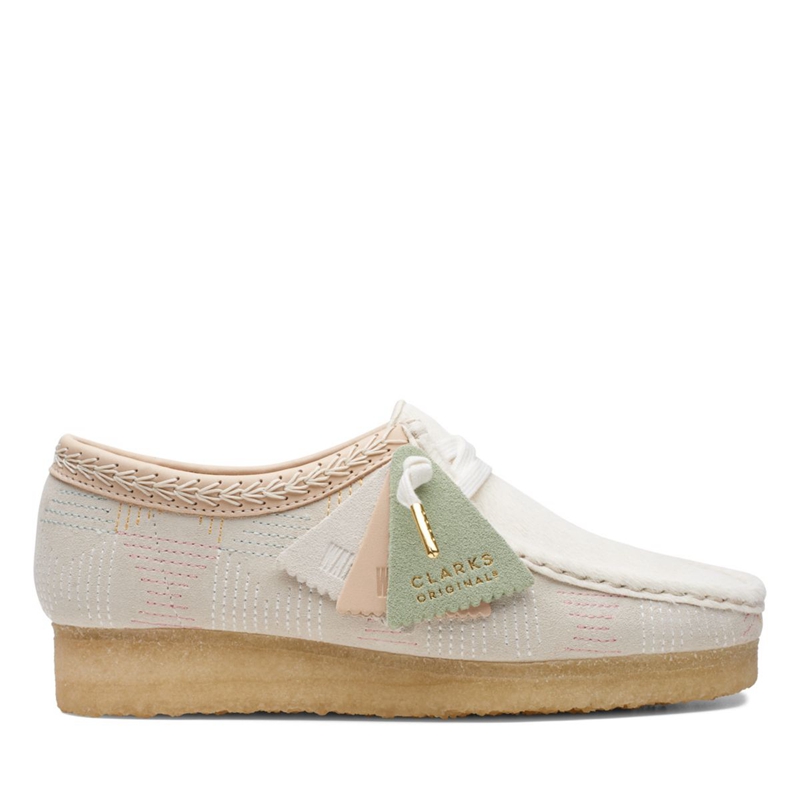 White Clarks Wallabee Off Hairy Women\'s Slip Ons | 98031-RPUA