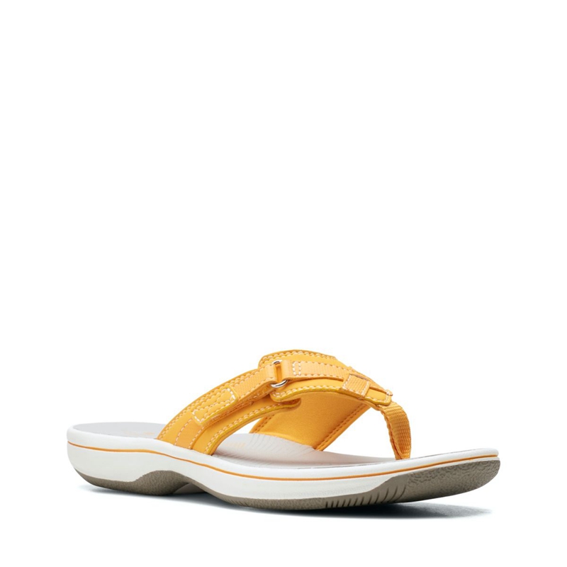 Yellow Clarks BREEZE SEA Burnt Women's Flip Flops | 14803-HCSG